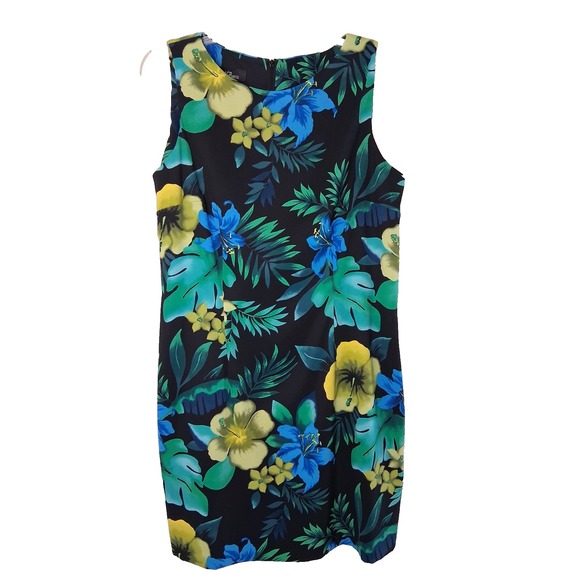 AGB Floral Tropical Print Shift Dress Womens Size 14 Sleeveless‎ Round Neck - Picture 1 of 9